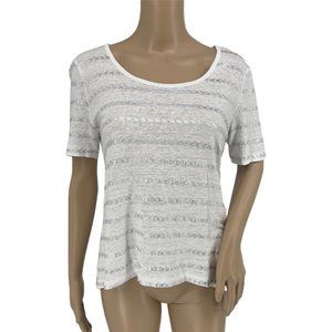 Artisan NY hi lo linen top small white silver elephants short sleeve